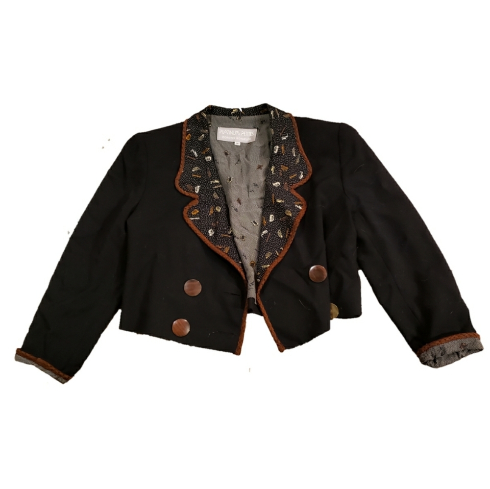 Platinum Petites Vintage Music Short Black Blazer